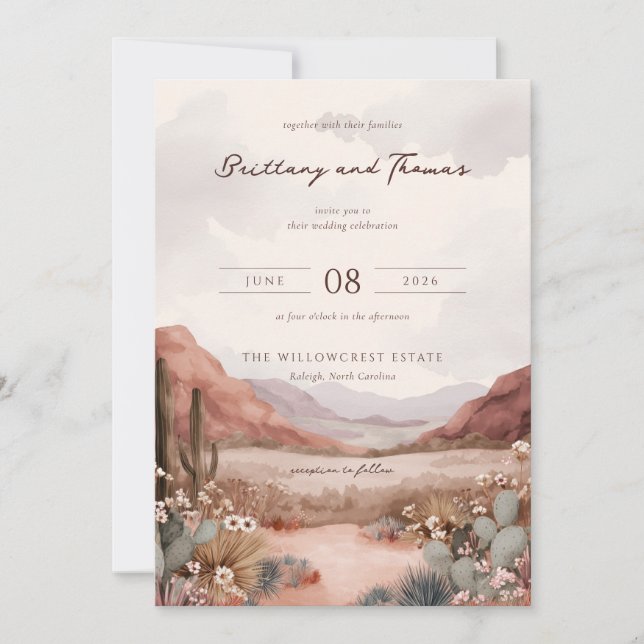 Invitación Serene Pastel Watercolor Desert Landscape (Anverso)