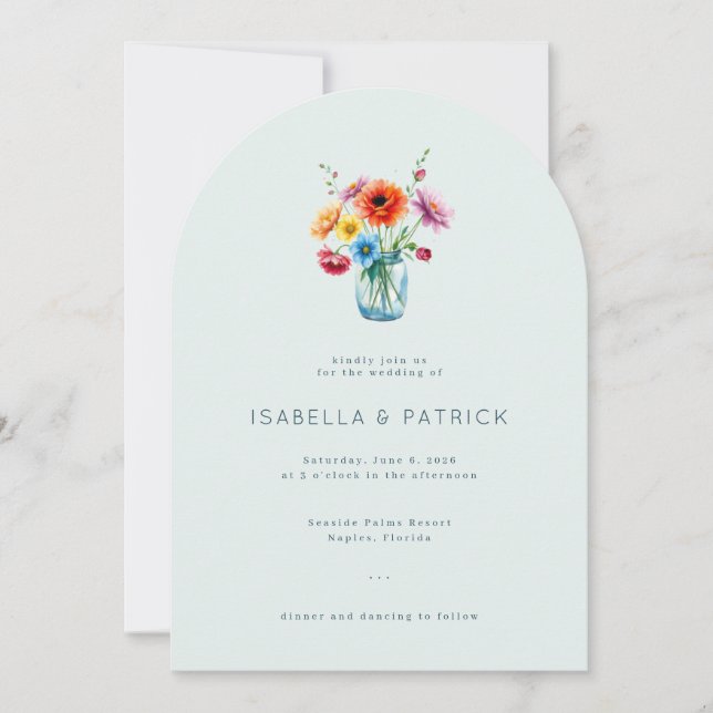 Invitación Serene Pastel Watercolor Floral Jar (Anverso)