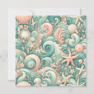 Invitación Serene Seashore Swirls: Susurros Pastel Ocean