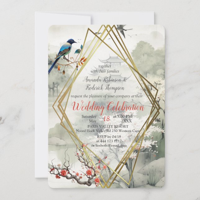 Invitación Serene Tranquilidad tema japonés (Anverso)