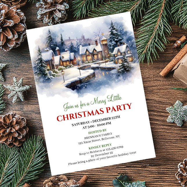 Invitación Serene watercolor Christmas scene festive city   (Serene watercolor Christmas scene festive city invite)