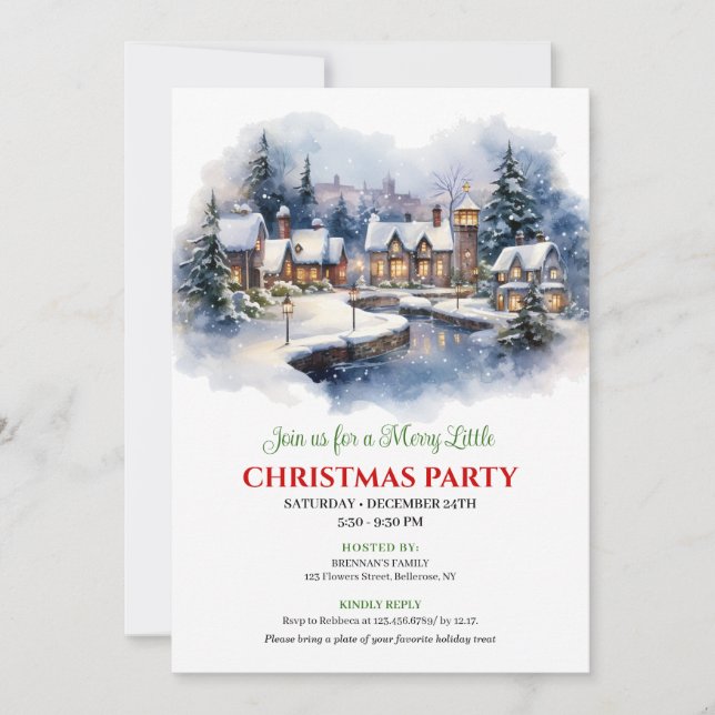 Invitación Serene watercolor Christmas scene festive city   (Anverso)