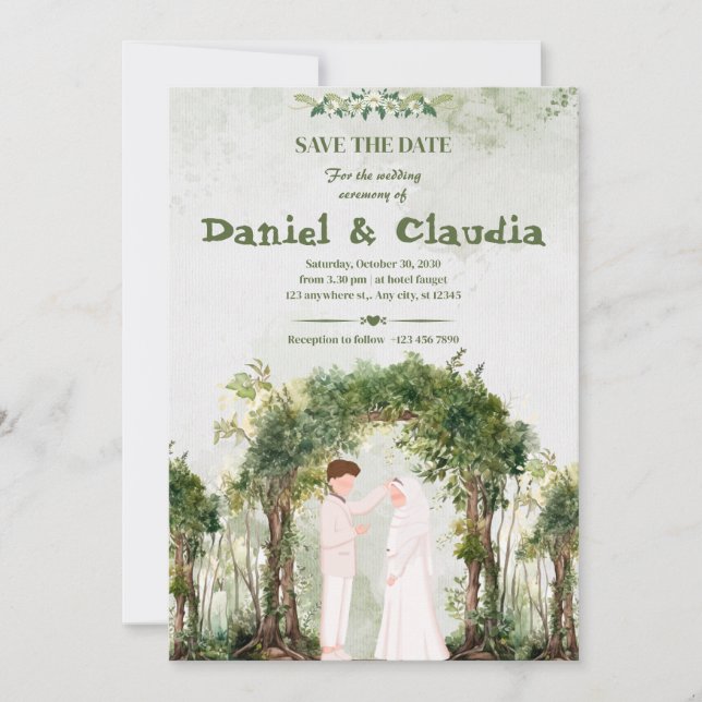 Invitación Serene Woodland Greenery Arch Islamic Wedding (Anverso)