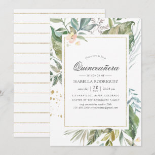 Invitación Serenidad Acuarela Verdor Geométrico Quinceañera