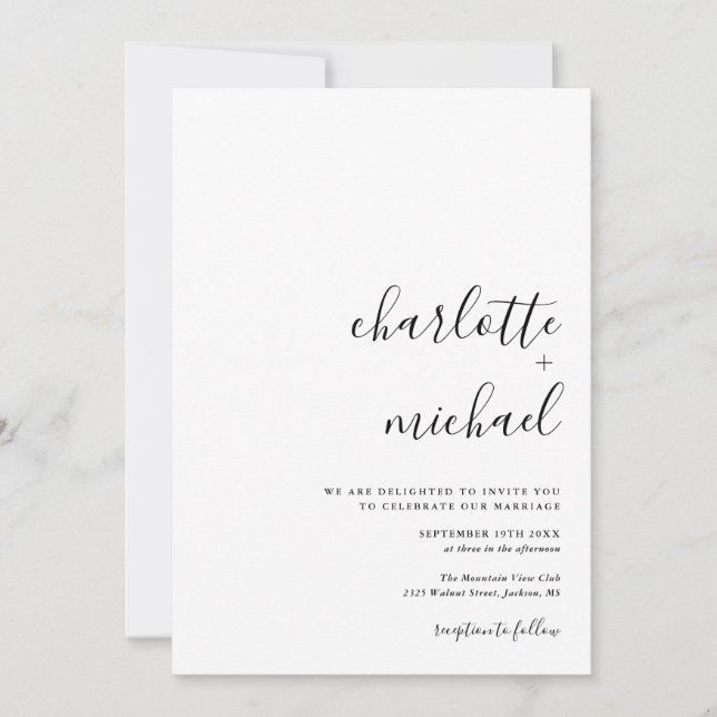 Invitación SERENIDAD Script Moderno Minimalista Boda (Anverso)