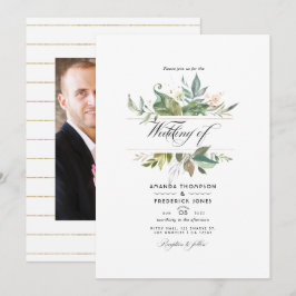 Invitación Serenidad Verde Geométrico Foto de Boda