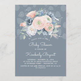 Invitación Serenity Blue Peach y Rosa Floral Baby Shower