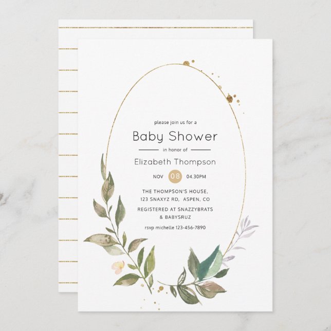 Invitación Serenity Greenery Geometric Baby Shower (Anverso / Reverso)