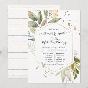 Invitación Serenity Greenery Geometric Baby Shower por correo