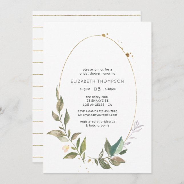 Invitación Serenity Greenery Geometric Bridal Shower (Anverso / Reverso)