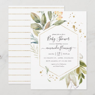 Invitación Serenity Watercolor Greenerenery Baby Shower geomé