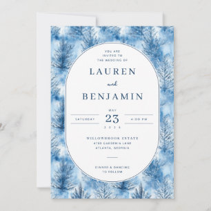 Invitación Serenos Árboles de Pino Acuarela Azul