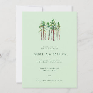 Invitación Serenos árboles de pino en acuarela verde pastel