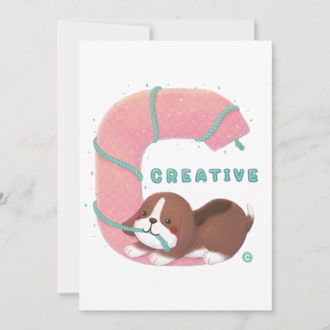 Invitación Serie Alphabet: Ilustracion Creativo Beagle "C" (Anverso)