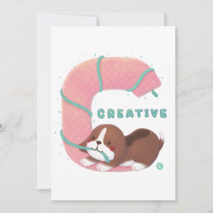 Invitación Serie Alphabet: Ilustracion Creativo Beagle "C"