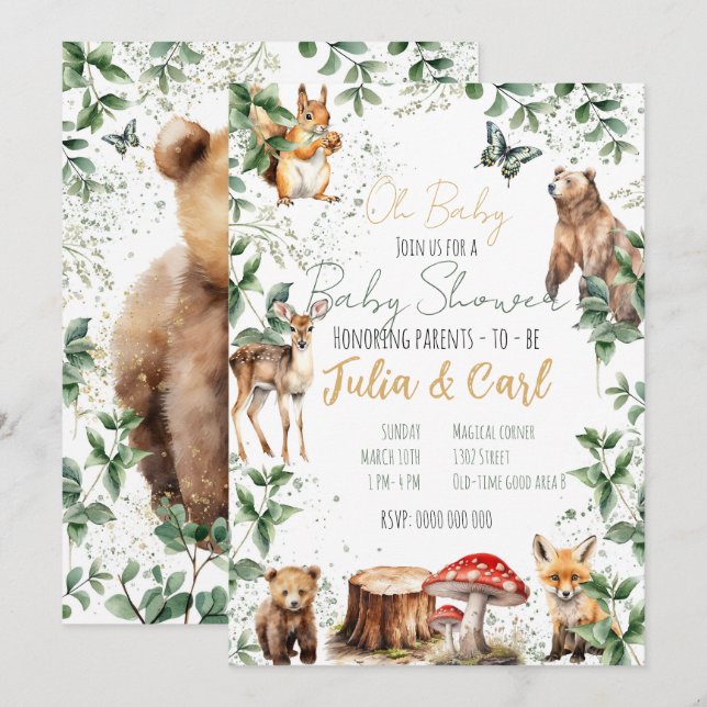 Invitación serie de Baby Shower Woodland 01 (Anverso / Reverso)
