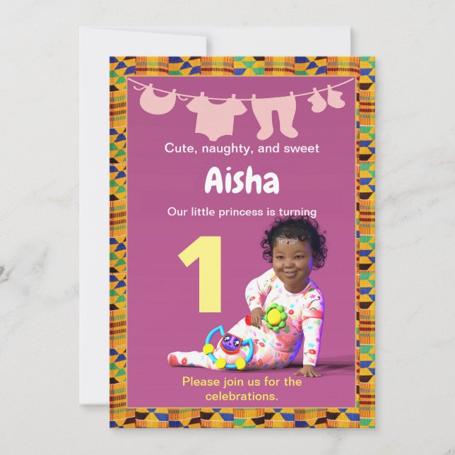 Invitación Serie de cumpleaños de Kente Purple (Anverso)