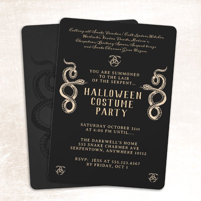 Invitación Serpent Adults Halloween Party Black (Subido por el creador)