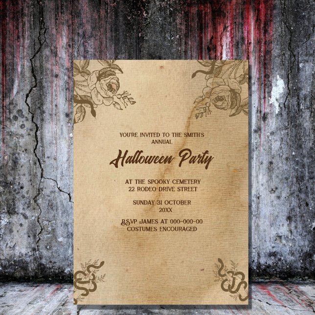 Invitación serpientes vintage gótica espantosa halloween (Subido por el creador)