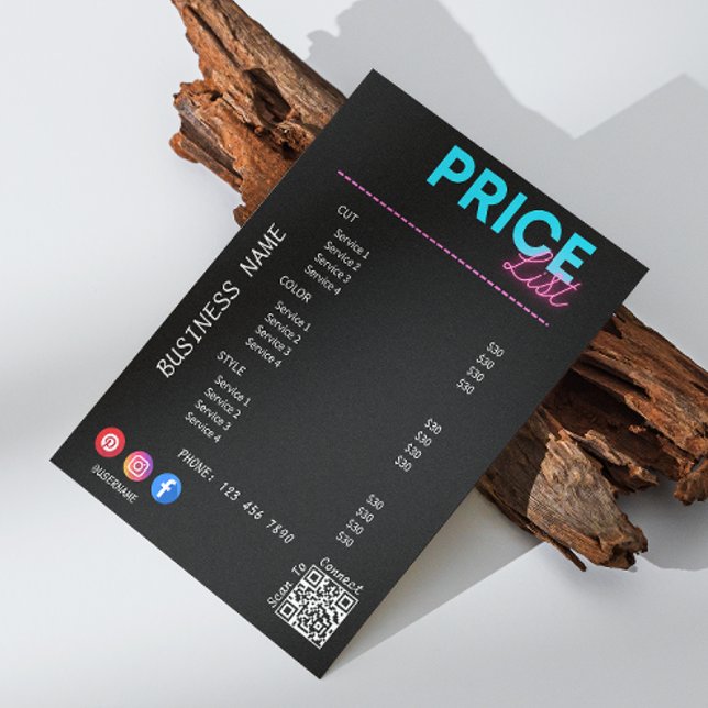 Invitación Service Price List Scan Me Black Marketing (Black Business Service Price List Menu Invitation)