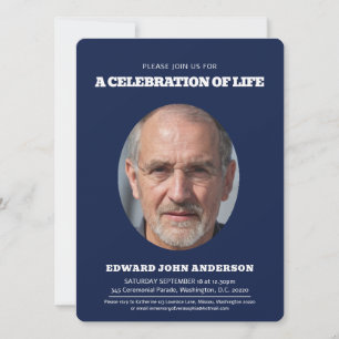 Invitación Servicio conmemorativo corazón oval foto azul blan