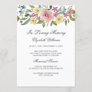 Invitación Servicio conmemorativo de acuarela botánica rubor