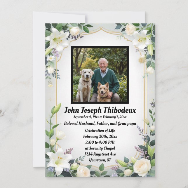 Invitación Servicio conmemorativo de flores blancas Celebraci (Anverso)