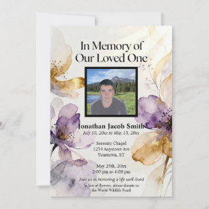 Invitación Servicio conmemorativo de flores de fantasía púrpu