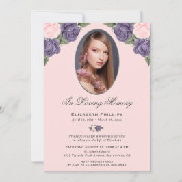Invitación Servicio conmemorativo de fotos con flores rosadas