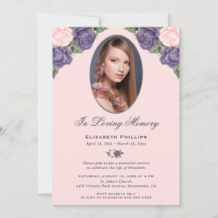 Invitación Servicio conmemorativo de fotos con flores rosadas