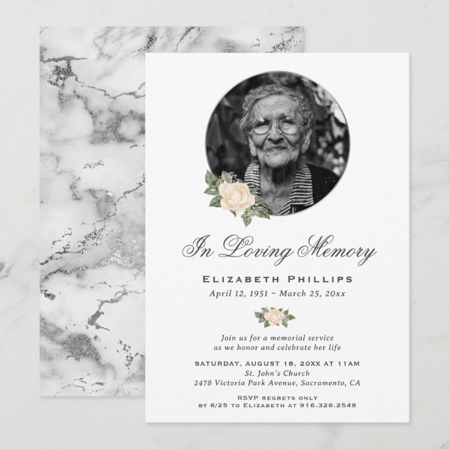 Invitación Servicio conmemorativo de fotos de mármol amarillo (Anverso / Reverso)