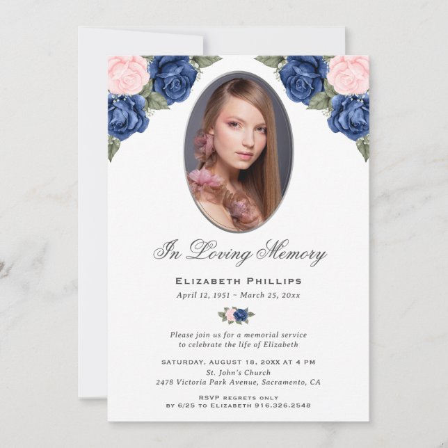 Invitación Servicio conmemorativo de fotos florales de plata  (Anverso)