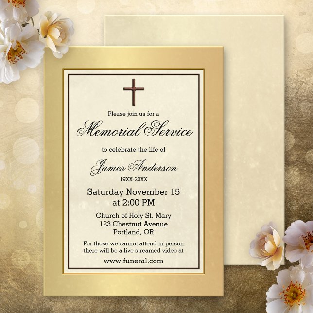 Invitación Servicio conmemorativo del funeral clásico cristia (Memorial, funeral service or celebration of life invitation featuring a a classic Christian design)