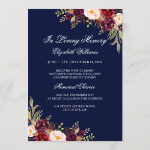 Invitación Servicio conmemorativo floral rojo burgundy naval