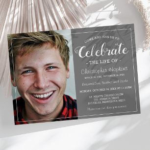 Invitación Servicio conmemorativo moderno gris de foto person