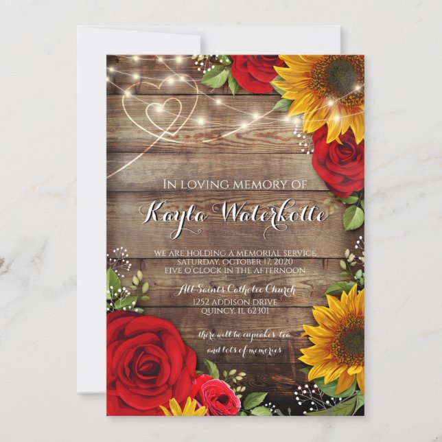 Invitación Servicio conmemorativo Muerte de girasol y Rosas (Anverso)