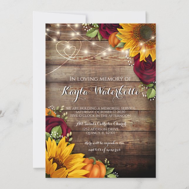 Invitación Servicio conmemorativo Muerte de girasol y Rosas (Anverso)