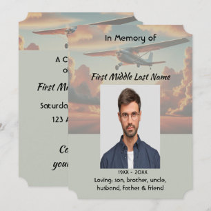 Invitación Servicio conmemorativo piloto avión volando puesta