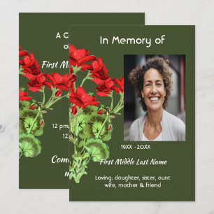 Invitación Servicio de Celebración de la Vida Flor de Geranio