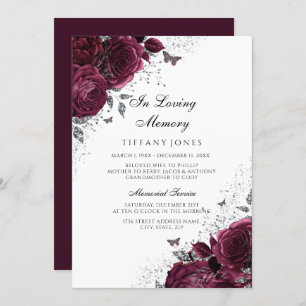 Invitación Servicio de funerales Silver Memorial para Rosas d