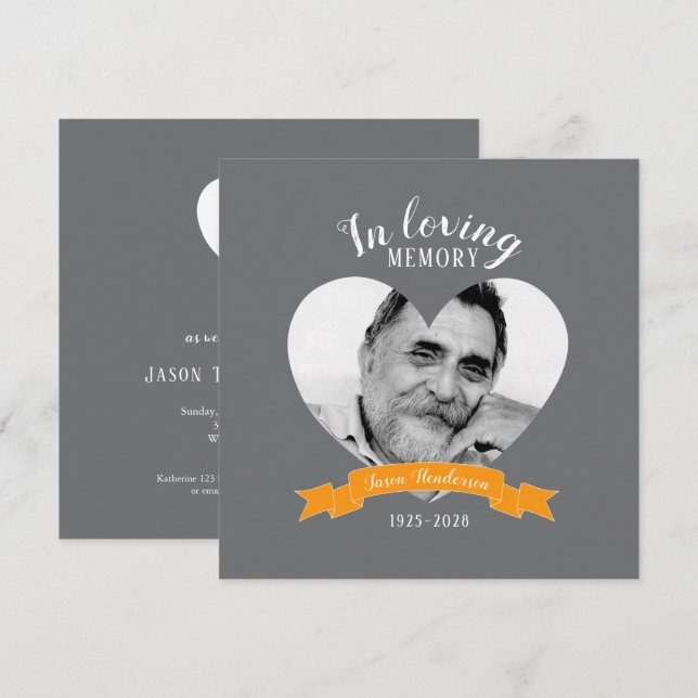 Invitación Servicio de memoria fotográfico naranja ribbon inv (Anverso / Reverso)