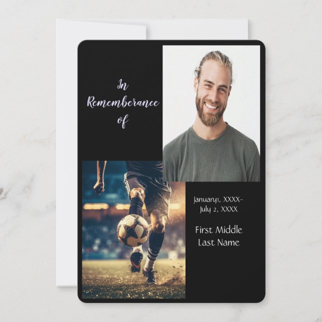 Invitación Servicio de memorias invita a jugador de fútbol (Anverso)