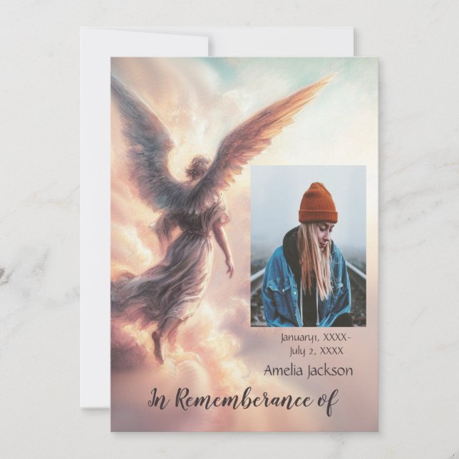 Invitación Servicio de memorias invitan a ángel cielo nubes (Anverso)