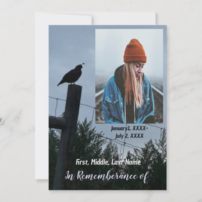 Invitación Servicio de memorias invitan a California Quail Bi (Anverso)