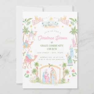 Invitación Servicio de Navidad del Nacimiento Pastel Iglesi