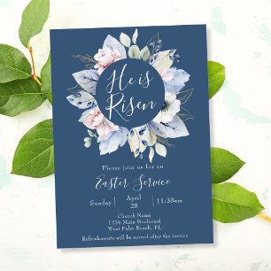 Invitación Servicio de Pascua de la Iglesia Elegante Blue Él 