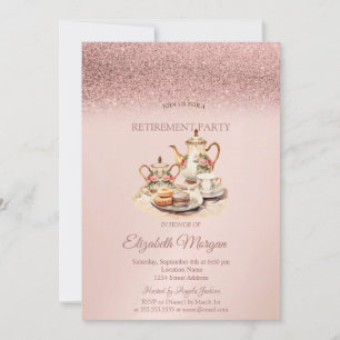 Invitación Servicio de té rosa dorado brillo Jubilación