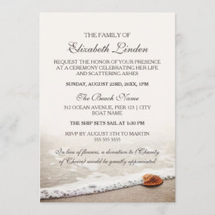 Invitación Servicio en memoria  Conchas en la playa