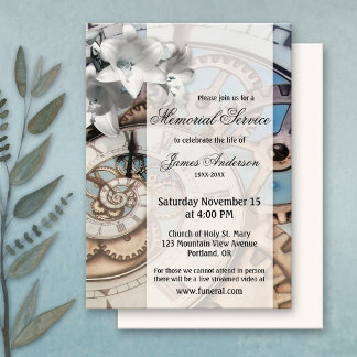 Invitación Servicio en memoria del funeral de Steampunk Clock