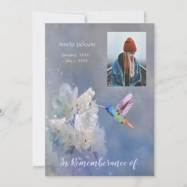 Invitación Servicio en memoria invita a las flores blancas de (Anverso)